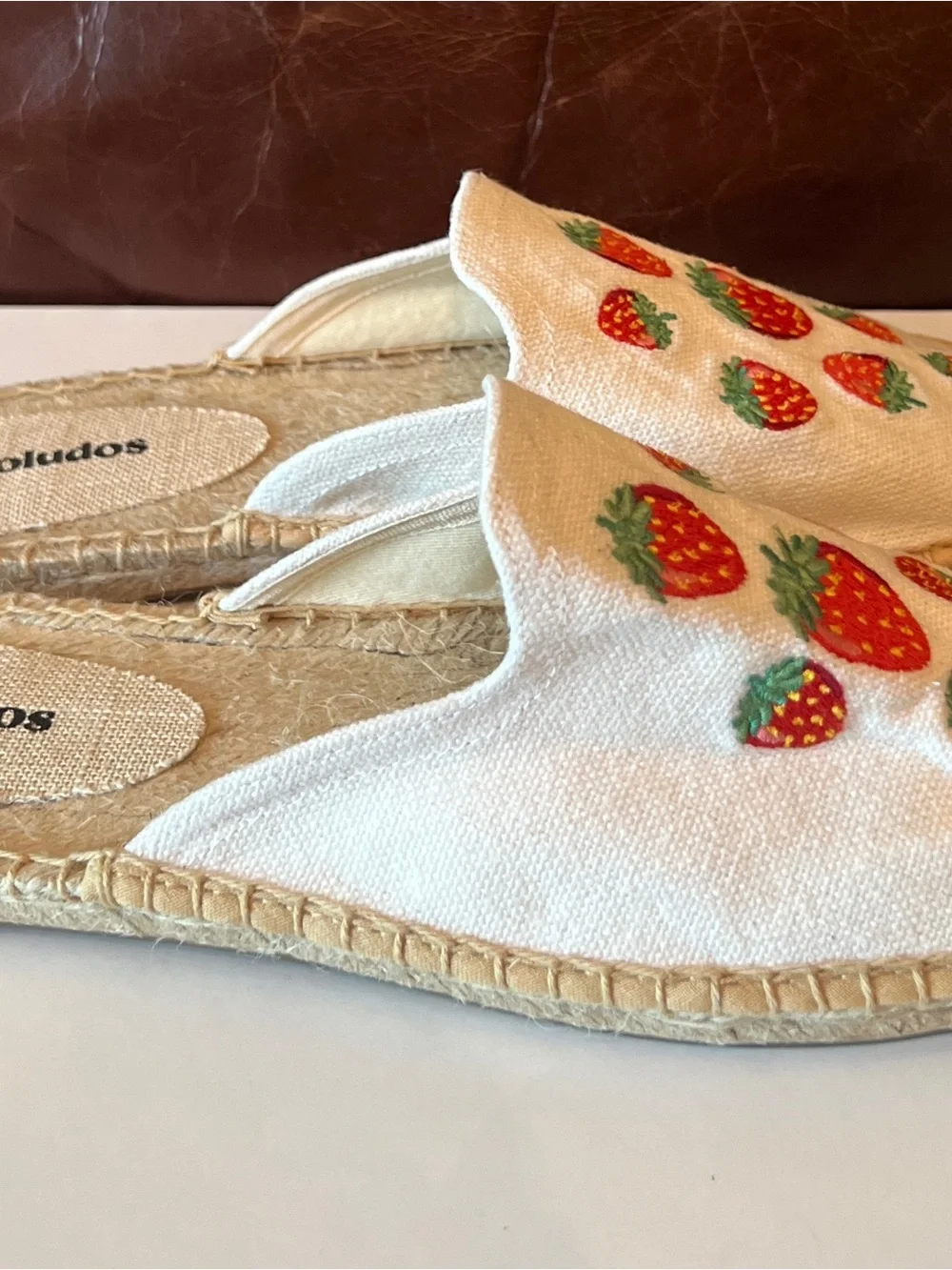 Soludos Women’s Smoking Slip On Mule Espadrille Strawberry Oasis White Sz 9 New